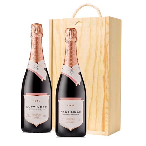 Nyetimber Rose English Sparkling Wine 75cl Double Pine Wooden Gift Boxed (2x75cl)